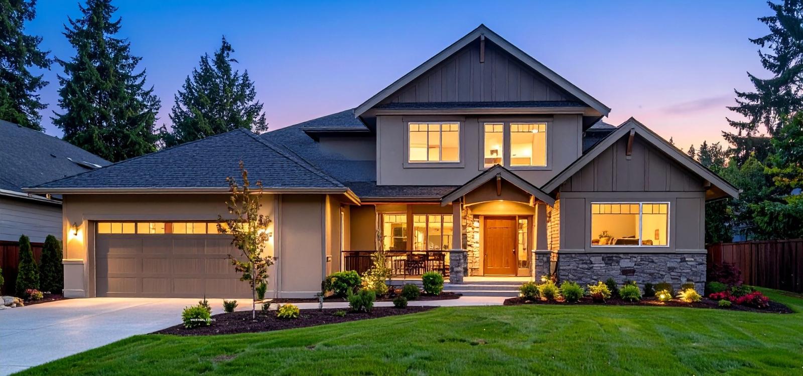Luxury home exterior at twilight